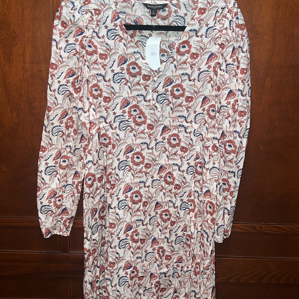 Banana Republic - Floral Print Dress with Orange and Blue Accents - Size small